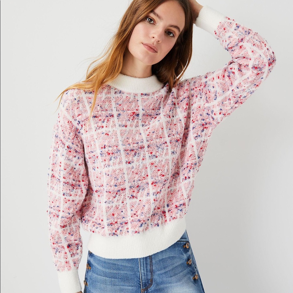 Ann Taylor Tweedy Sweater in Pink Multi